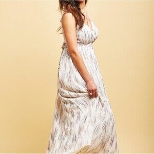 Motherhood Maternity dress XL chiffon maternity maxi dress white print long